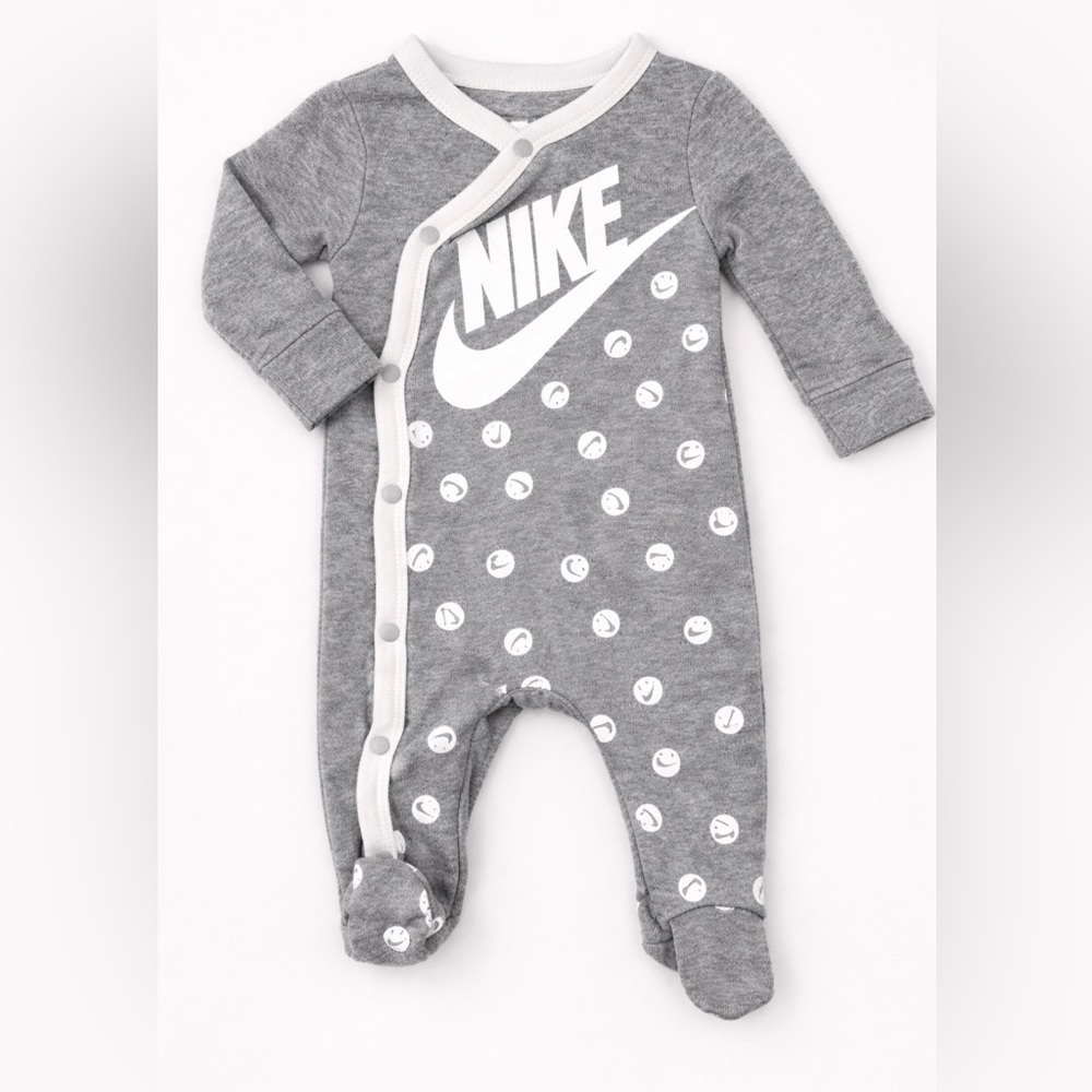 Nike Gray Footed Baby One-Piece with White Logo